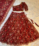 KR 113 Red Floral Printed Organza Lehenga