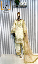 Ai Huda 166 B Pure Jimy Cho With Fully Neck Emboridery Cut Work Pakistani Suits