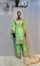 Ai Huda 166 C Pure Jimy Cho With Fully Neck Emboridery Cut Work Pakistani Suits