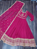 LW 9218 Designer Sequins Embroidered Work Faux Georgette Gown