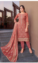 Alzohaib 1179 Vintage Inspired Rust Cotton Embroidered Work Suit