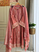 Alzohaib 1179 Vintage Inspired Rust Cotton Embroidered Work Suit