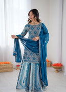 SP-72 Designer Royal Blue Faux Georgette Embroidery suit