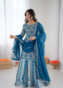 SP-72 Designer Royal Blue Faux Georgette Embroidery suit