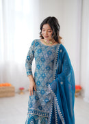 SP-72 Designer Royal Blue Faux Georgette Embroidery suit