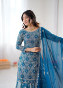 SP-72 Designer Royal Blue Faux Georgette Embroidery suit