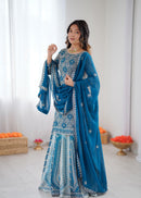 SP-72 Designer Royal Blue Faux Georgette Embroidery suit