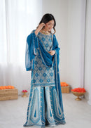 SP-72 Designer Royal Blue Faux Georgette Embroidery suit