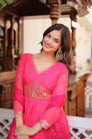 KA 1235 Digital printed zari sequins embroidery work gown