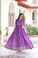LW 9303 Purple Vichitra Silk Party Wear Anarkali Gown Set with Koti