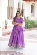 LW 9303 Purple Vichitra Silk Party Wear Anarkali Gown Set with Koti