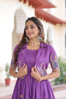 LW 9303 Purple Vichitra Silk Party Wear Anarkali Gown Set with Koti