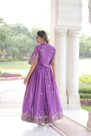 LW 9303 Purple Vichitra Silk Party Wear Anarkali Gown Set with Koti