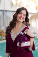 LW 9309 Zari Embroidery Party Wear Velvet Kurta Pant