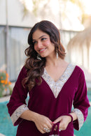 LW 9309 Zari Embroidery Party Wear Velvet Kurta Pant