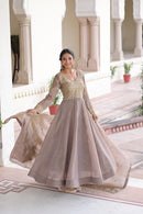 LW 9323 A Zari & Sequins Embroidery Gold Crush Anarkali Gown