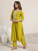 JJ 1012 Embroidered Rayon Slub Kurta Pant