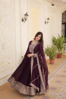 Lw 9179 B Faux Blooming Rich Sequins Embroidered Work Gown
