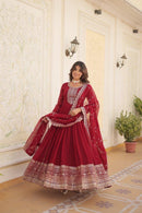 Lw 9179 A Faux Blooming Rich Sequins Embroidered Work Gown