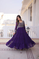 Lw 9309 B Faux Blooming Georgette With Sequins & Zari Embroidered Work Gown