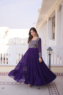 Lw 9309 B Faux Blooming Georgette With Sequins & Zari Embroidered Work Gown