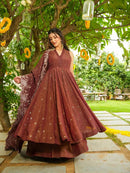 LG 2046 Premuim Exclusive Brown Embroidered Work Anarkali Kurti Set
