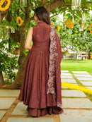 LG 2046 Premuim Exclusive Brown Embroidered Work Anarkali Kurti Set