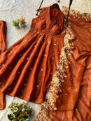 LG 2046 Premuim Exclusive Brown Embroidered Work Anarkali Kurti Set