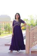 KA 1172 A  Faux Blooming With Sequins Multithreaded Beads Embroidered Work Gown