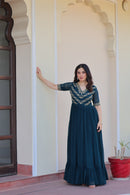 KA 1172 B Faux Blooming With Sequins Multithreaded Beads Embroidered Work Gown