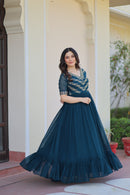 KA 1172 B Faux Blooming With Sequins Multithreaded Beads Embroidered Work Gown