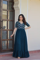 KA 1172 B Faux Blooming With Sequins Multithreaded Beads Embroidered Work Gown