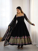 ZF 5010 Black Elegant Embroidered Sequence Designer Anarkali