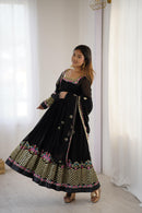 ZF 5010 Black Elegant Embroidered Sequence Designer Anarkali