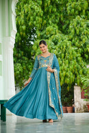 LW 9299 Vichitra Silk with Rich Sequins Elegant Teal Embroidered Anarkali Gown