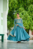 LW 9299 Vichitra Silk with Rich Sequins Elegant Teal Embroidered Anarkali Gown