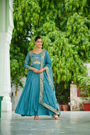 LW 9299 Vichitra Silk with Rich Sequins Elegant Teal Embroidered Anarkali Gown