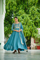 LW 9299 Vichitra Silk with Rich Sequins Elegant Teal Embroidered Anarkali Gown