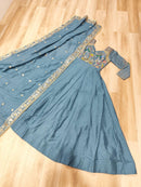 LW 9299 Vichitra Silk with Rich Sequins Elegant Teal Embroidered Anarkali Gown