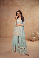 Gulkayra Designer 7518 Q Premium Real Chinon Silk Sharara Suit