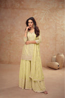 Gulkayra Designer 7518 R Premium Real Chinon Silk Sharara Suit