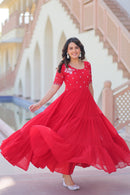 KA 1173 B Red Georgette Tiered Anarkali Gown