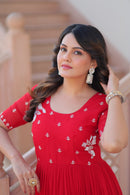 KA 1173 B Red Georgette Tiered Anarkali Gown
