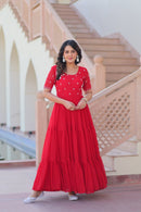 KA 1173 B Red Georgette Tiered Anarkali Gown