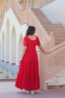 KA 1173 B Red Georgette Tiered Anarkali Gown