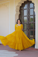 KA 1173 Mustard Yellow Floral Embroidered Gown