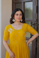 KA 1173 Mustard Yellow Floral Embroidered Gown