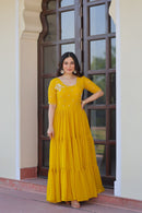 KA 1173 Mustard Yellow Floral Embroidered Gown