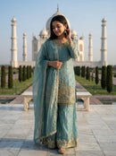 NSR 886 Teal Blue Heavily Embroidered Pakistani Sharara Suit