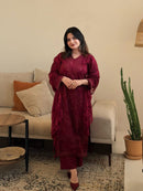 Ruby Wine Embroidered Rayon Cotton Pakistani Suit